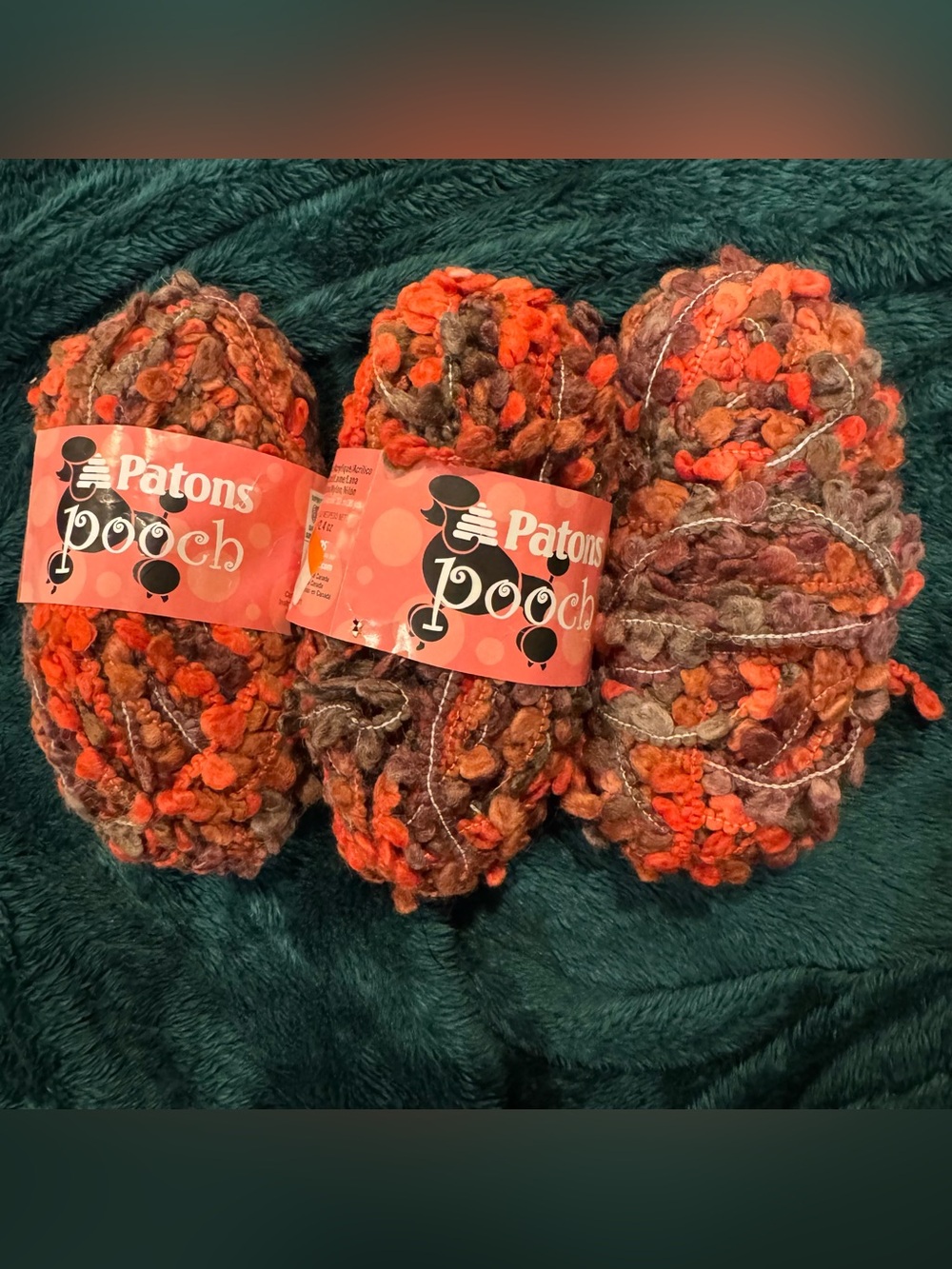 Patons Pooch Yarn Lot‎ of 3 Skeins Textured Auburn Variegated Vintage